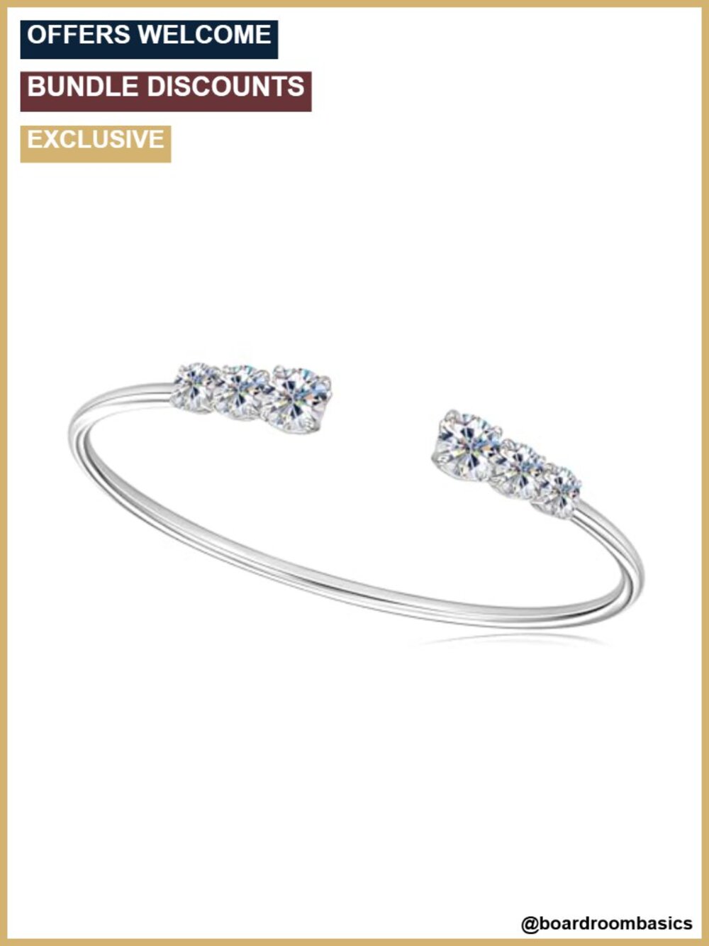 Moissanite Bangle Bracelet Sterling Silver Adjustable Cuff for Women